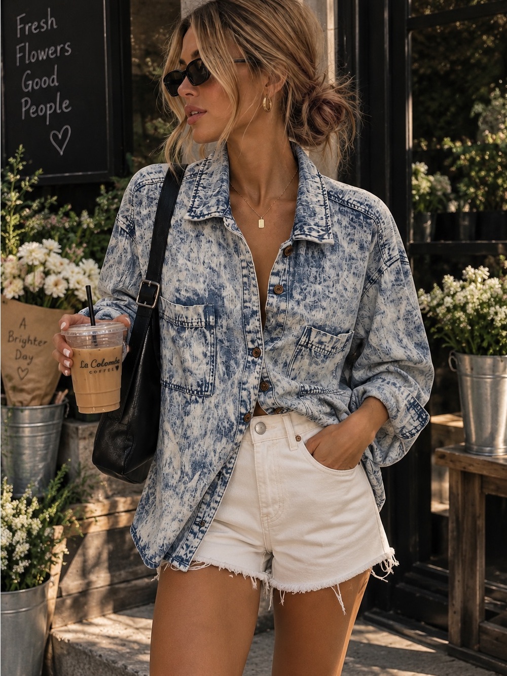 Thread & Supply Acid Wash Blue Denim Button-Down Shirt